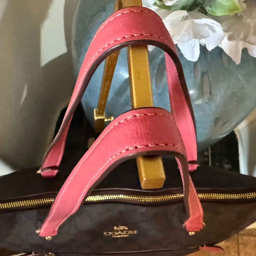 Coach Signature Brown Tote with Pink Trim